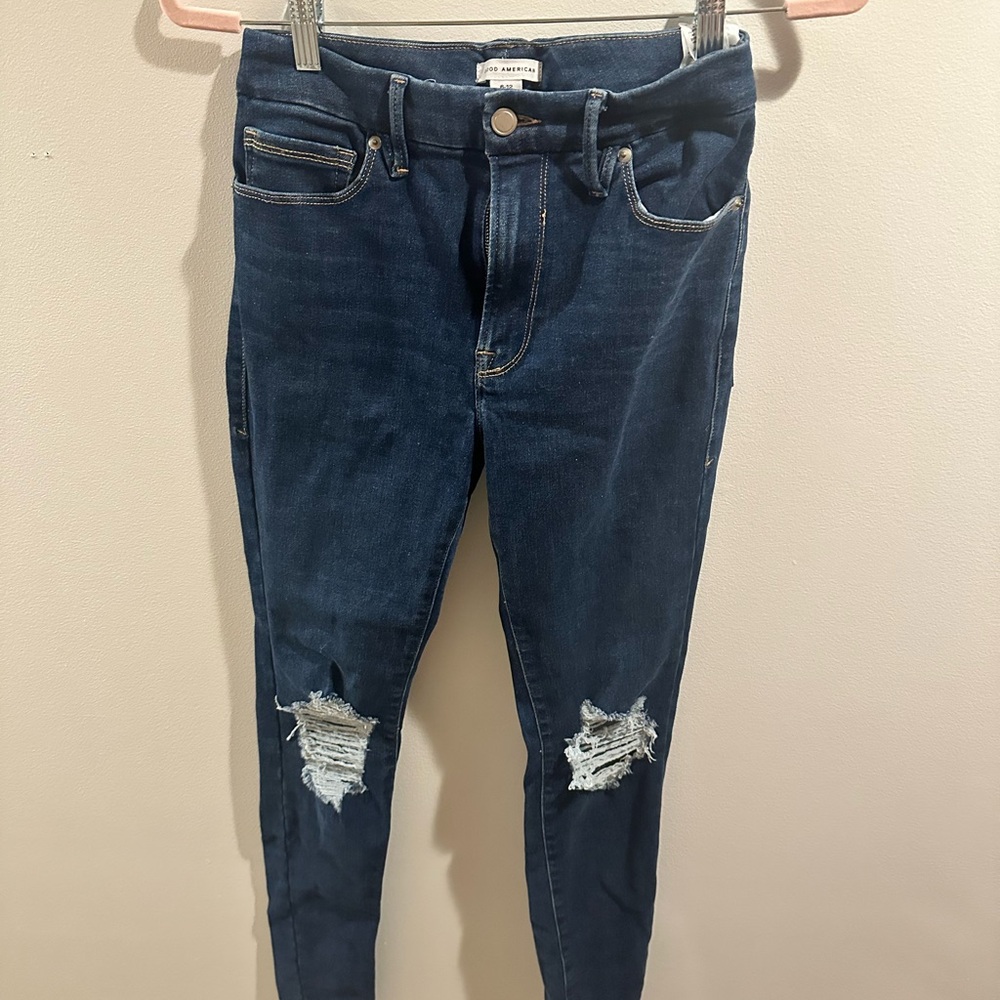 Good American Dark Blue Ripped Skinny Jeans